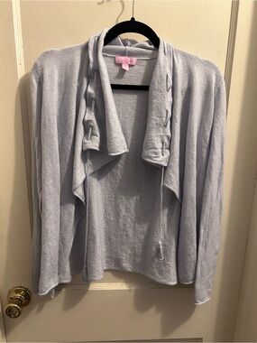 Lilly Pulitzer Cardigan S Gray Draped Open Front Cashmere Blend Womens